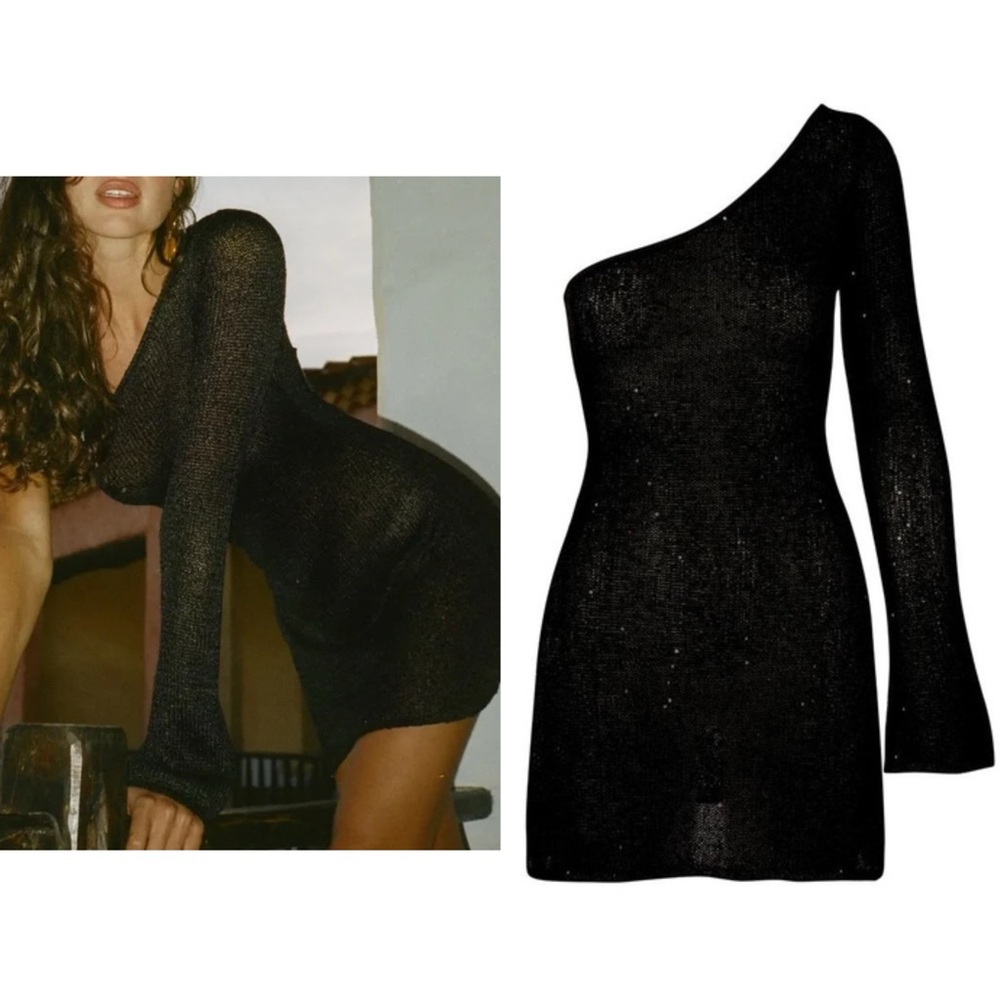 Asta Resort Maya One Shoulder Mini Dress Black Sequins